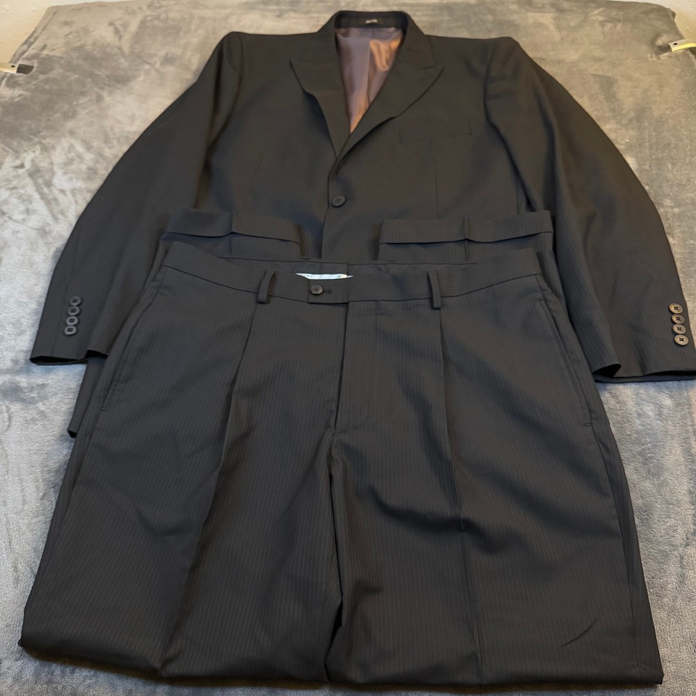 J Ferrar Suit Set Men 44R Black Pinstripe Modern Fit 2 Button Blazer 38x30 Pants